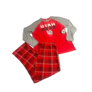 Sideline Apparel Utah Utes Pajama Set Mens XL Red Gray Plaid